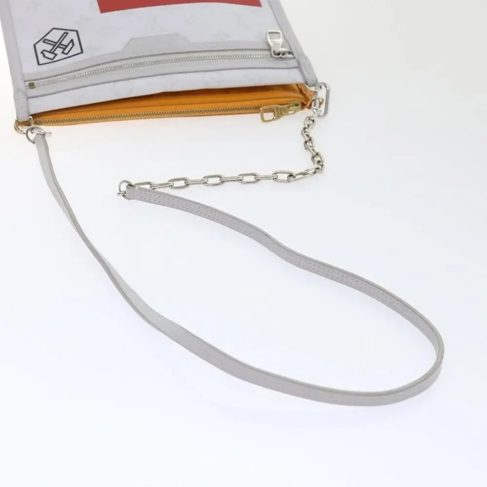 Louis Vuitton Monogram White Flat Mensenger Shoulder Bag Bron Brown